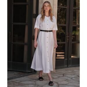 New Jenny Kayne Womens White 100% Linen Button Down Midi Day Dress Large